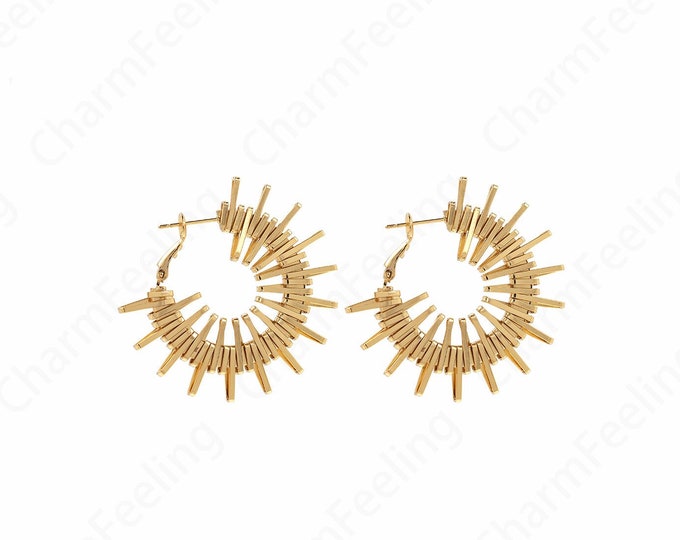 Dainty Sunshine Charm, Star Stud Earrings, 18K Gold Filled Round Earrings, Sun Earrings, DIY Jewelry Supplies, 43.5x40x3mm