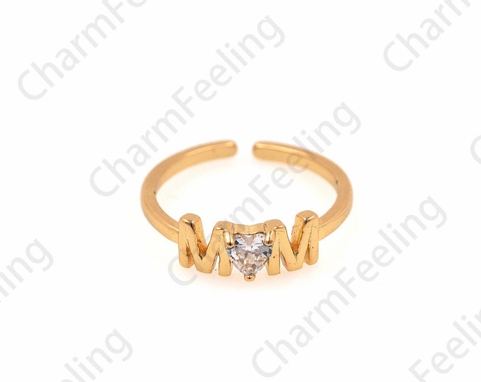 18K Gold Filled Mother Ring, Exquisite Love Ring, Micropave CZ Mother Ring, Word Ring, Adjustable Ring, Gold Open Ring 1PCS