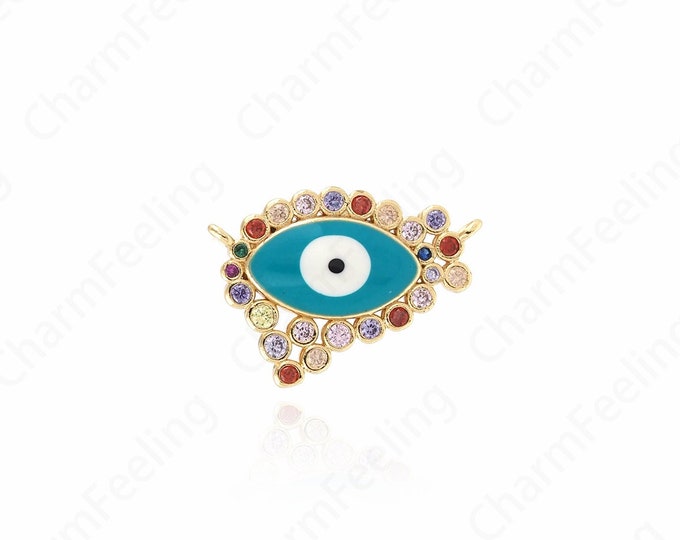 Enamel Pendant, Micropavé CZ Magic Eye Pendant, 18K Gold Filled Enamel Eye Necklace, DIY Jewelry Accessories, 23.5x17x3.5mm
