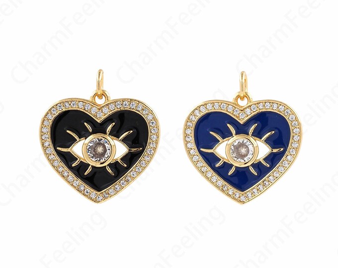Turkish Eye Charm, Enamel Eye Pendant, Heart Charm, Heart Pendant, Heart Eye Necklace, DIY Jewelry Making Accessories 21.5x20x3.5mm