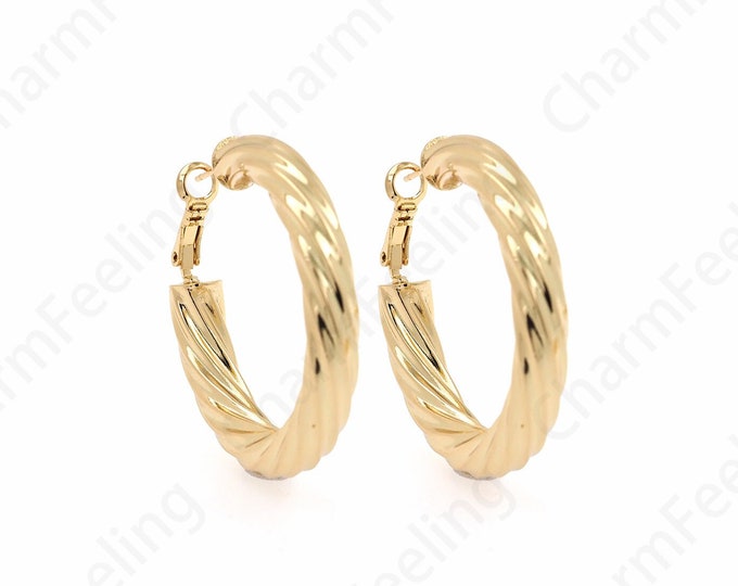 Micropave CZ Round Earrings, Hollow Earrings, 18K Gold Filled Round Twist Earrings, Twist Earrings, Earring Charm, 43.5x41x6.5mm