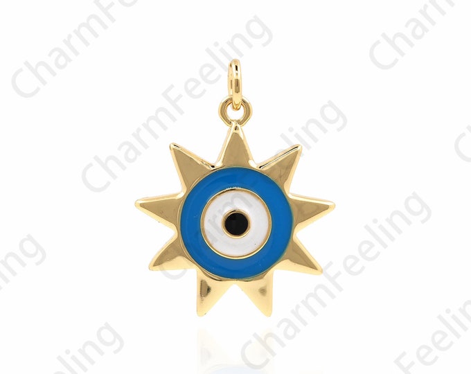 Enamel Eye Pendant, Filled Gold Eye Necklace,Eye Charm,Sun Burst Charm Supply Celestial Amulet Jewelry 20.5x20x3mm 1pcs