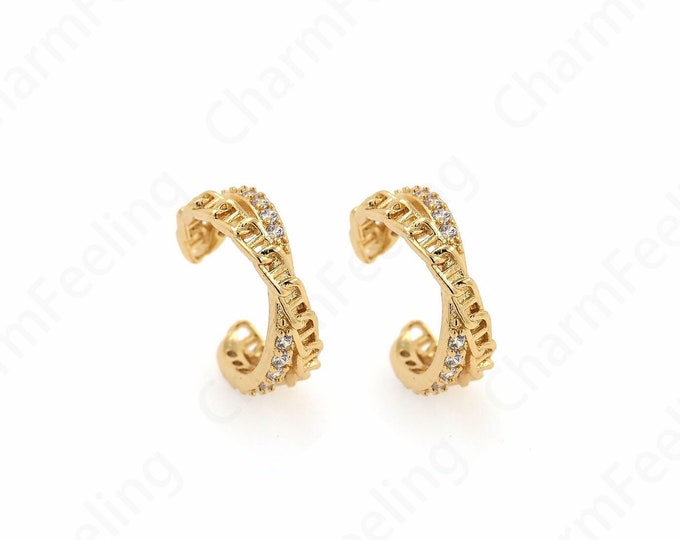 Ear Clip Earrings, 18K Gold Filled Simple Earrings, Micropavé CZ Ladies Ear Clips, Twist Ear Clips, Gift for Her,5.5x16.7x15mm