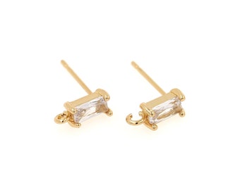 1 Pair,Micropavé CZ Exquisite Earrings, 18K Gold Filled Rectangular Rhinestone Earrings,Square Earrings Accessories, 10x4x2.5mm