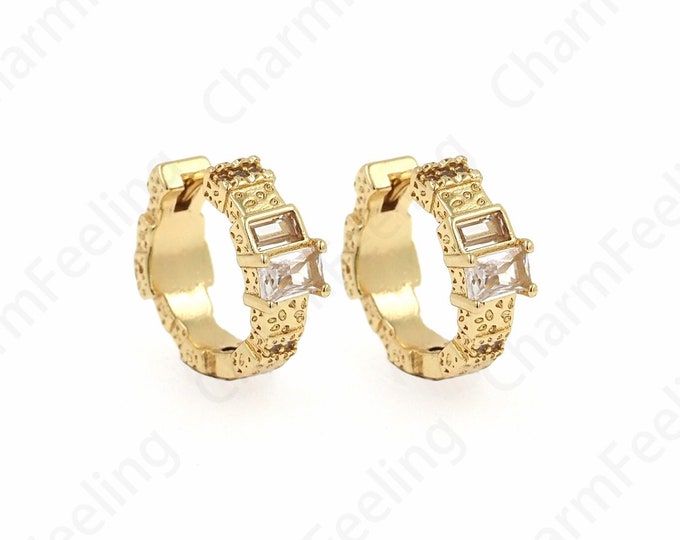 Zircon Earrings,Micropave CZ Gold Earrings,18K Gold Filled Round Earrings,Hollow Earring,Earring Charm,DIY Jewelry Accessories,15.2x17x5.5mm