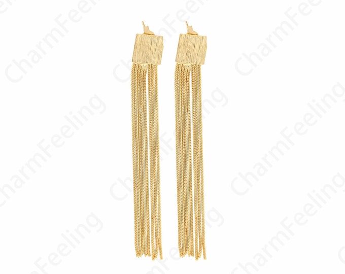 Boho Earrings, Tassel Earrings,18K Gold Filled Chain Earrings, Bar Earrings,Micropavé CZ Fringe Earrings, Drop Earrings,77.5x10x1.5mm