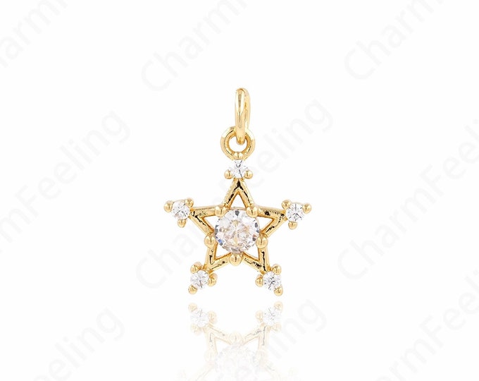 Star Pendant,Lucky Star Pendant, Micropavé CZ Five-pointed Star Necklace, 18K Gold Filled Star Pendant, DIY Jewelry Components 18x13x3.5mm