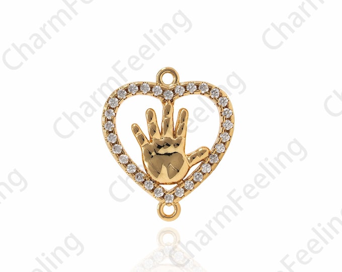 CZ Heart Connector, Heart Charm, Bracelet Necklace Charm, Palm Pendant, DIY Jewelry Making Accessories 14x16x2mm 1pcs