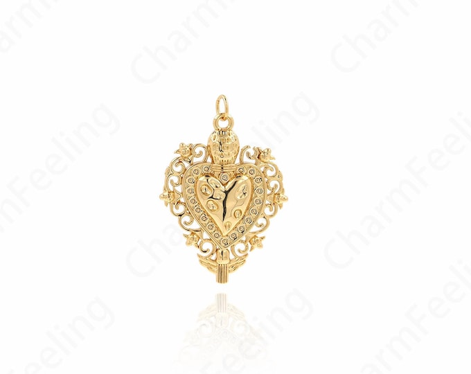 Micropavé CZ Heart Necklace,Dainty Heart Charm, 18K Gold Filled Heart Pendant, Love Necklace, DIY Jewelry Accessories 35x24x3.5mm