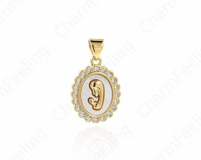 Mother's Day Gift, Mother Pendant, Micropavé CZ Shell Necklace, 18K Gold Filled Oval Pendant, DIY Jewelry Supplies,23.5x14.5x2.5mm