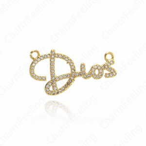 Collar largo relleno de oro de 18K, colgante largo de Dios, colgante de letras, collar de Dios, encanto Micropavé CZ Dios, accesorios de joyería DIY 28x16.3x2mm
