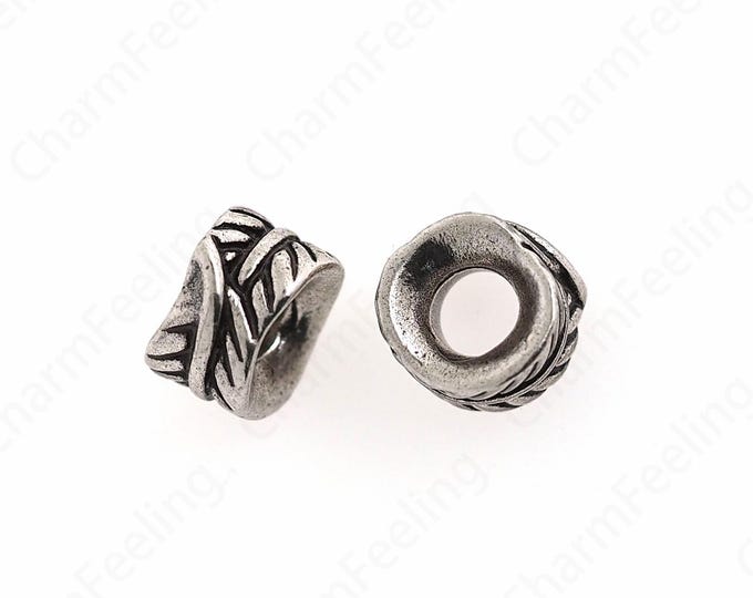 Silver Filled Leaf Spacer Beads,Dainty Large Hole Beads, Round Barrel Beads, DIY Bracelet Accessories, 7.5x7.5x5mm