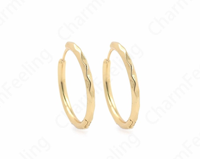 1 pair Minimalist Hoops, Super Cute Earring,Simple Round Hoops, 18K Gold Filled Large Round Earrings, 23x24.3x2.4mm