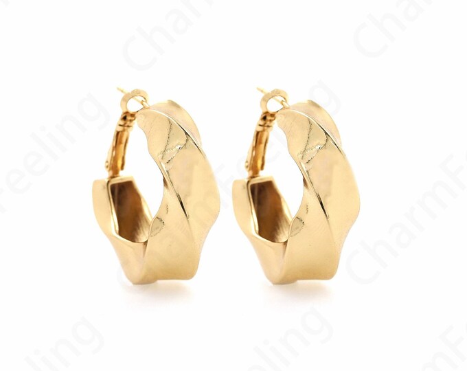 18K Gold Filled Round Twist Earrings,Twist Earrings, Gold Earrings, Earring Charm,Gold Earrings, Gift for Her,33.6x31.3x12mm
