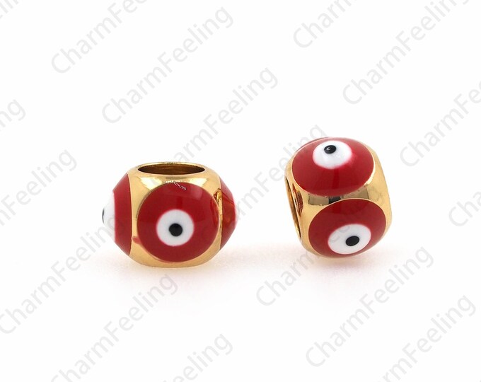 18K Gold Filled Eye Spacer Beads, Eye Beads, Cube Beads, Enamel Beads, Enamel Eyes, Eye Charm, 6x8.5mm, Hole4.5mm