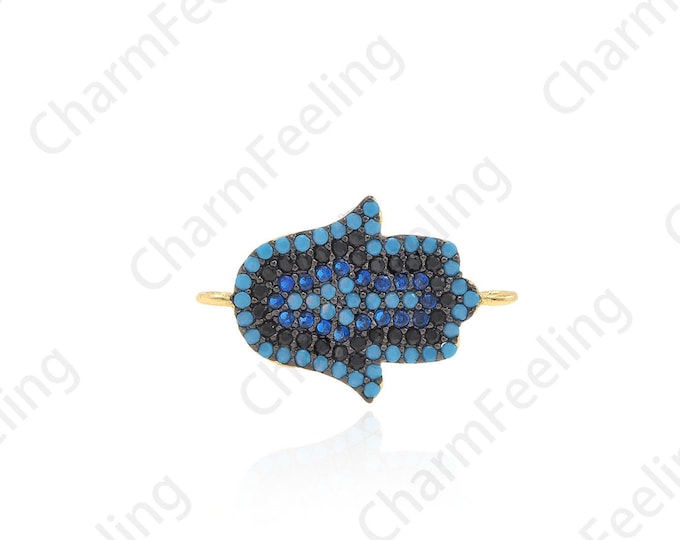 Blue CZ Hamsa Connector,Hamsa Bracelet Necklace Charm For Jewerly Making ,DIY Jewelry Making Accessories 12.4x19.4x2.9mm 1pcs