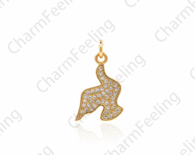 Micropavé CZ Dove Pendant, 18K Gold Filled Bird Necklace, Peace Dove Charm, Dove Charm, Bird Charm, DIY Jewelry Accessories, 20x14x2mm
