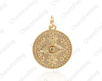 Eye Round Coin Shaped Pendant, Round Coin Cubic Zirconia Pendant Charm  21x16x2.3mm 1pcs