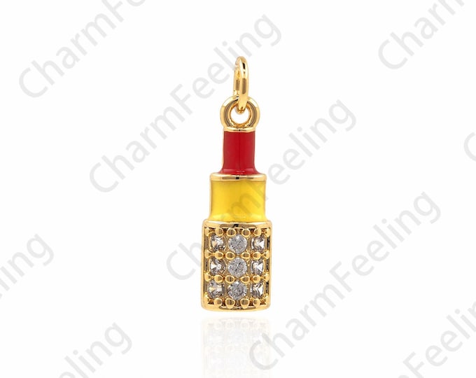18K Gold Filled Lipstick Pendant, Micropavé CZ Lipstick Necklace, Lipstick Pendant, Lipstick Charm, Gift For Her, 17x5x2.5mm