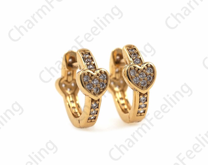 18K Gold Filled Heart Earrings, Love Earrings, Hoop, DIY Jewelry Accessories 12x14mm 1 pair