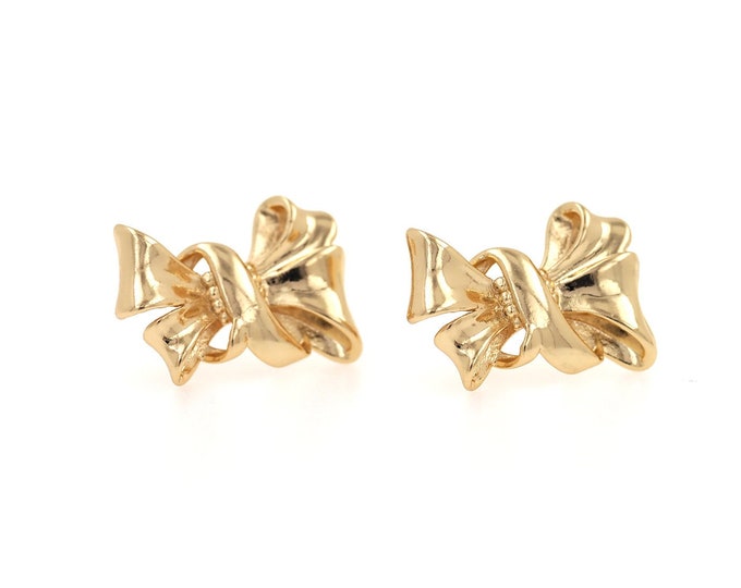18K Gold Filled Bow Earrings,Dainty Exquisite Earrings, Bow Hoops,A Gift For Her, 16x21.5x4mm