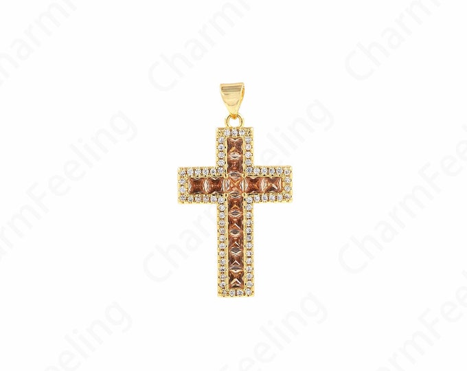 Christian Charm,18K Gold Filled Cross Pendant,Micropavé CZ Cross Necklace,Cross Charm,DIY Jewelry Accessories,35.2x19.2x3mm