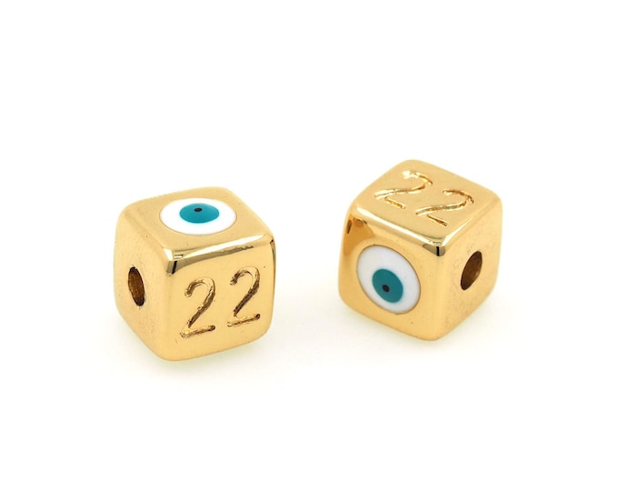18K Gold Filled Enamel Charm,Enamel Eye Spacer Beads,Cube Spacer Beads,Eye Charm,Bracelet Beads, DIY Jewelry Accessories, 10x10x10mm