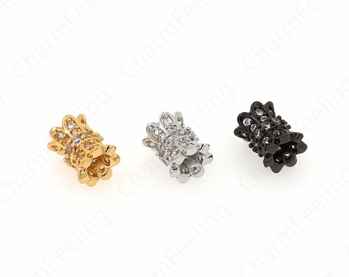 Wholesale Beads, 18K Gold Filled Round Beads, MicroPavé CZ Cylindrical Spacer Beads, Bracelet Assembly Accessories, 9x7mm