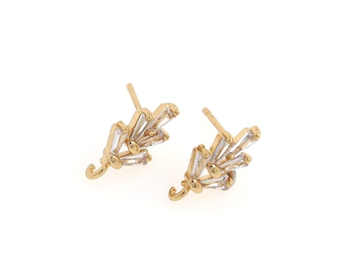 18K Gold Filled Minimalist Earrings, Arrow Earring Accessories, Micro pavé CZ Dainty Gold Earrings, DIY Jewelry Supplies, 15x7x3mm