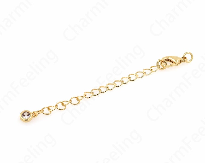 10PCS,Lobster Claw Clasp Jewelry Extension Chain, 18K Gold Filled Zircon Chain Adjuster, DIY Necklace Bracelet Tail Chain Accessories,6cm