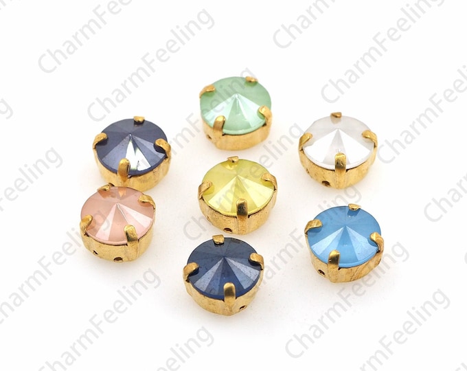 10pcs, Round Sewing Crystal, Glass Crystal, Flat Back Crystal Rhinestones With Golden Claws, DIY Wedding Gemstone Accessories 10mm