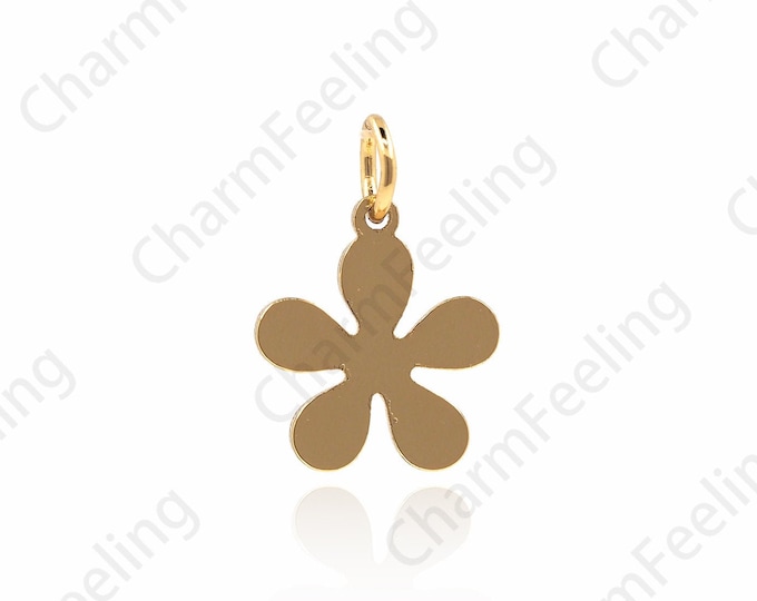 18K Gold Filled Five-Petal Flower Pendant, Flower Charm, Gold Flower Charm, Bracelet Necklace Making Findings 16x11x1mm 1pcs
