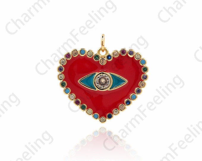 Heart-Shaped Enamel Magic Eye Pendant, Enamel Heart-Shaped Pendant, Single Eye Pendant, DIY Jewelry Making Accessories 24x25x2mm 1 piece