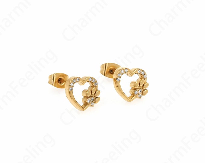 Heart-Shaped Earrings,Love Charm, Micropaved CZ Love Earrings,18K Gold Filled Love Earrings, A Gift For Her,10x10.5x2mm