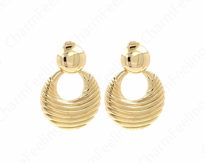 Round Earrings, Drop Stud Earrings, 18K Gold Filled Bohemian Stud Earrings, Thick Gold Earrings, Gift for Her, 49x36.5x5mm