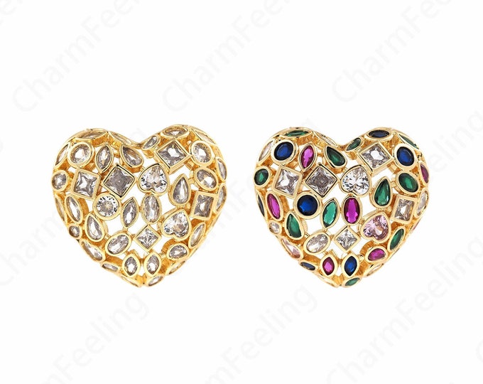 Micropavé CZ Sports Charm, 18K Gold Filled Heart Pendant, Football Charm, Love Charm, DIY Jewelry Accessories, 33x30x15mm