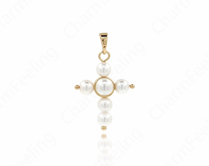 Religious Charm, Pearl Cross Necklace, Cross Charm, Cross Pendant,DIY Jewelry Making Accessories 32.5x20x6mm