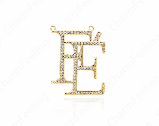 Alphabet Necklace,Alphabet FE Pendant, Micropavé CZ Word Charm 18K Gold Filled Letter Pendant, DIY Jewelry Supplies, 38x30x2mm