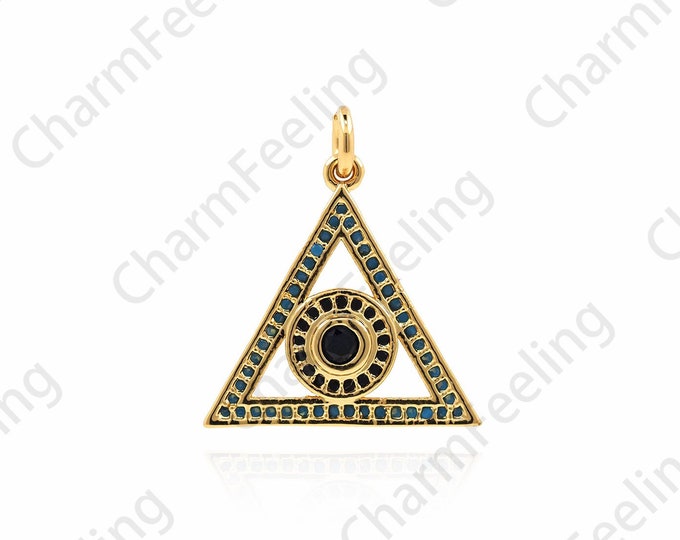 18K Gold Filled Triangle Eye Pendant,Eye Necklace, Micro Pavé CZ Eye Charm,Geometric Pendant,DIY Jewelry Accessories, 23x20x3.5mm