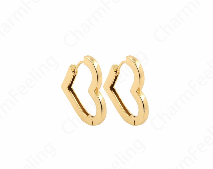 1 Pair Boho Earrings,18K Gold Filled Heart Earrings,Brass Gold Earrings,Heart Earrings,Love Earrings, 25x26.8x28mm