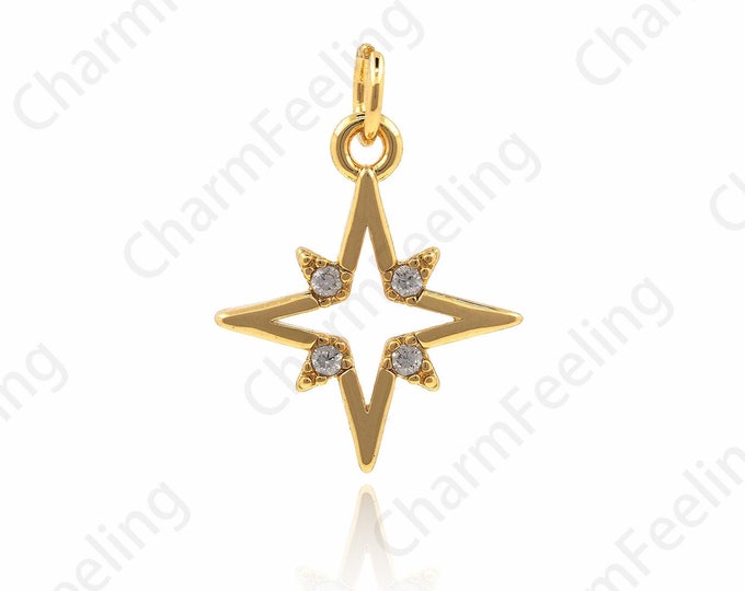 18K gold filled star pendant pendant, celestial pendant, star bracelet, micro-paved zircon, DIY necklace bracelet making 17x12x1.8 mm