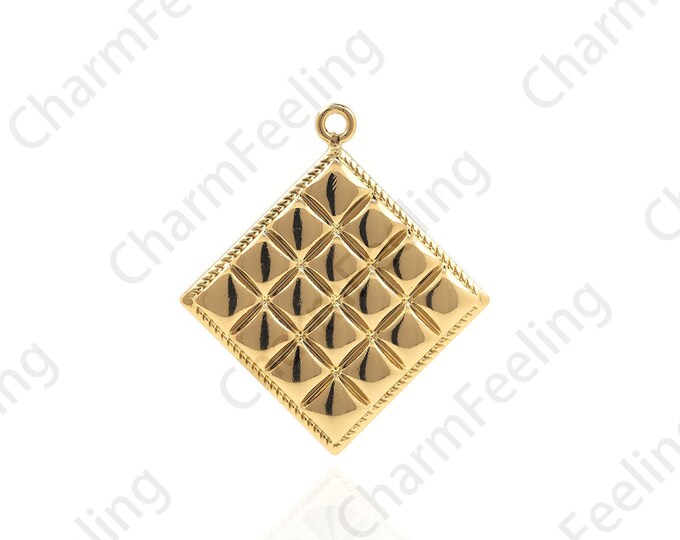18K Gold Filled Square Woven Pendant, Square Woven Necklace, Square Woven Pendant, Square Pendant, DIY Accessories 34.5x30.5x2.5mm