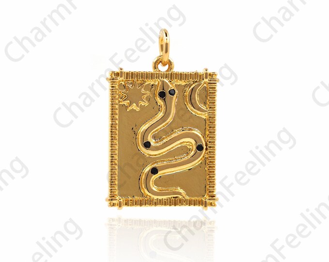 18K Gold Filled Snake Pendant, Square Snake Necklace, Crawling Pendant, DIY Jewelry Making Accessories 24x15x1.7mm