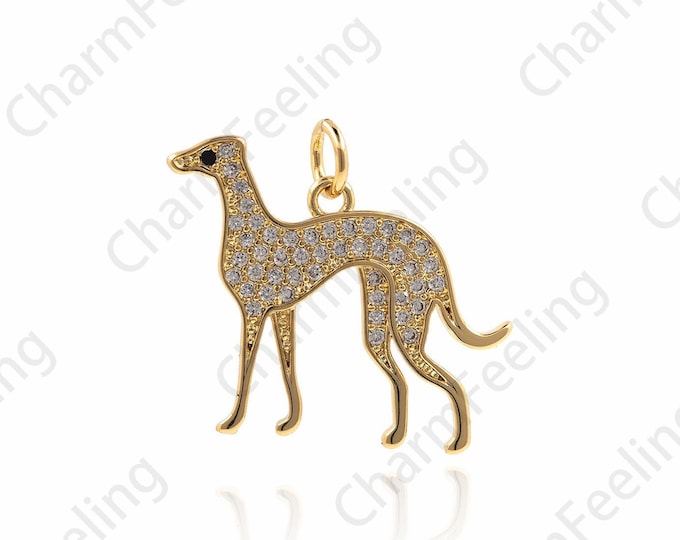 Micropavé Cubic Zirconia Dog Pendant, Loyal Dog Charm, Dog Lovers Necklace, 18K Gold Filled Dog Pendant, DIY Jewelry Components 20x24x1.5mm