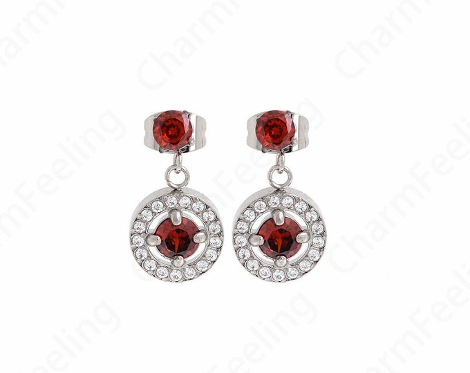 Stainless Steel Earrings,Pendant Earrings,Silver Filled Round Earrings,Micro pavé CZ Simple Earrings,Gift for Her, 18.5x9.5x3mm
