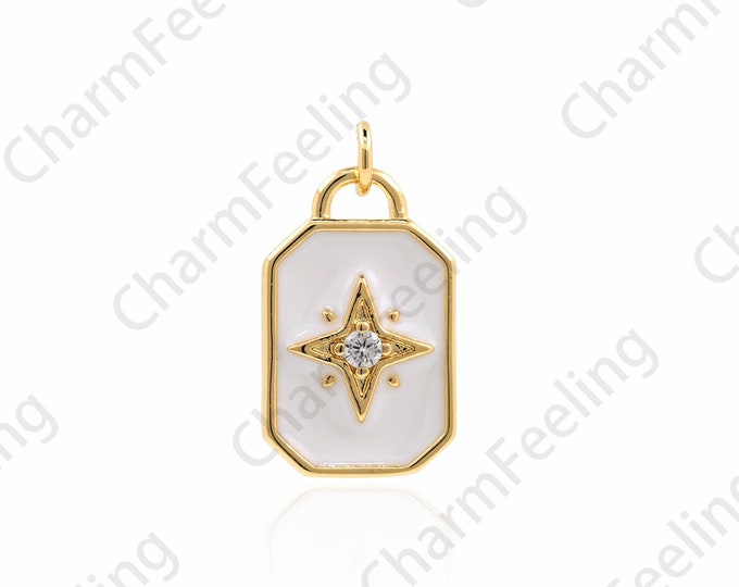 18K Gold Filled Enamel Polaris Pendant, Enamel Charm, Micropavé CZ Polaris Pendant, Star Pendant, DIY Jewelry Accessories, 22x12x2.5mm