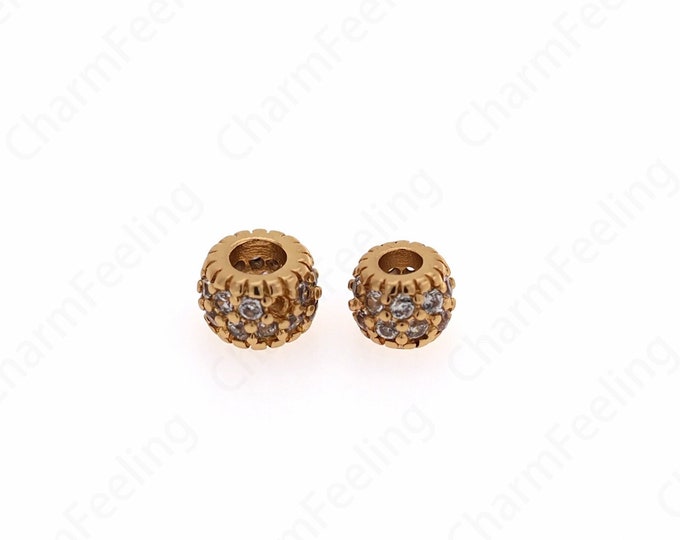 18K Gold Filled Spacer Cylinder Beads,Micropavé CZ Gold Cylinder Spacer Beads,DIY Bracelet Necklace Jewelry Making 5mm/6mm