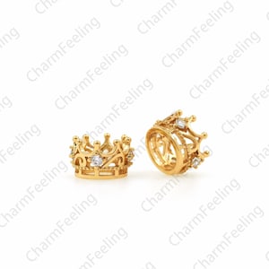Micropavé CZ Crown Beads, King Crown Bead Cap, 18K Gold Filled Royal Crown Jewelry Articles, 11x6.7mm, Hole 7mm