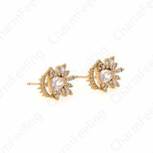 Sun Earrings, 18K Gold Filled Everyday Earrings, Micro pavé CZ Charm Earrings, DIY Jewelry Supplies, 15x11x3.2mm