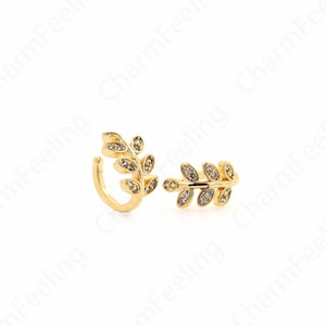 Brincos de ramo cheio de ouro 18K, pingente de brinco, joias de brincos de ouro, brincos de folha CZ micropavé, adequados para presentes de aniversário 12,7x12,5x7,3mm